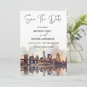 New York Watercolor Skyline Destination Save The Date
