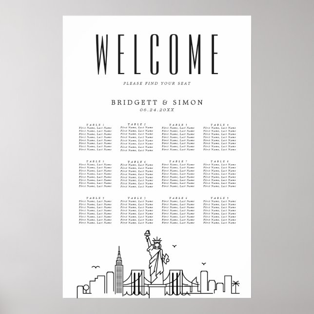 New York Wedding | 12 Table Seating Chart  (Front)