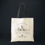 New York Wedding | Stylised Skyline Tote Bag<br><div class="desc">A unique wedding tote bag for a wedding taking place in the beautiful city/state of New York.  This tote features a stylised illustration of the city's unique skyline with its name underneath.  This is followed by your wedding day information in a matching open lined style.</div>
