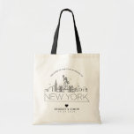 New York Wedding | Stylised Skyline Tote Bag<br><div class="desc">A unique wedding tote bag for a wedding taking place in the beautiful city/state of New York.  This tote features a stylised illustration of the city's unique skyline with its name underneath.  This is followed by your wedding day information in a matching open lined style.</div>