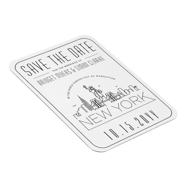 New York Wedding Stylized Skyline Save the Date Magnet (Right Side)