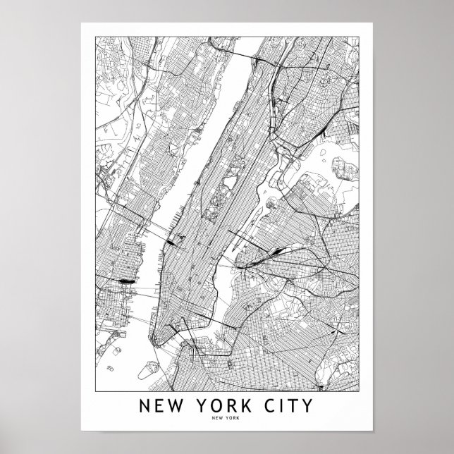 New York White Map Poster (Front)