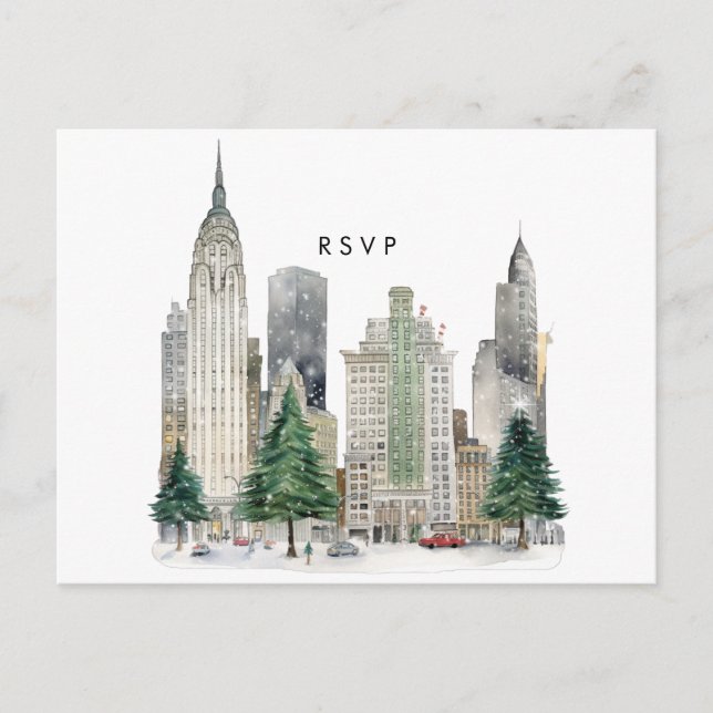 New York winter holiday wedding rsvp postcard (Front)