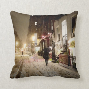 New York Winter - Snow on the Lower East Side Cushion
