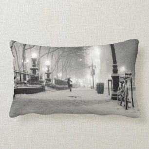 New York Winter - Snowy Night - Bryant Park Lumbar Cushion