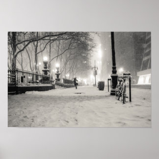 New York Winter - Snowy Night - Bryant Park Poster
