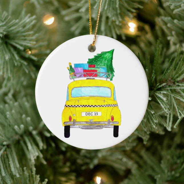 New York Yellow Cab Taxi Christmas Gifts Ceramic Tree Decoration (Tree)