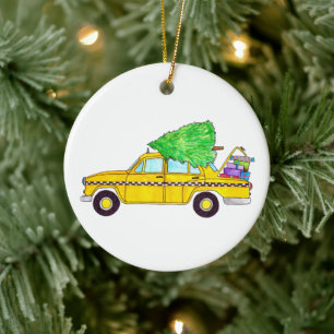 New York Yellow Cab Taxi Christmas Gifts Ceramic Tree Decoration