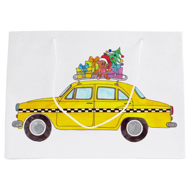 New York Yellow Cab Taxi Christmas Gifts Large Gift Bag (Front)