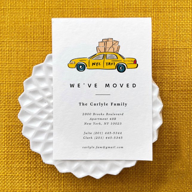New York Yellow Taxi Moving Announcements (Hand-drawn NYC yellow taxi illustration for a New York City moving announcement card.)