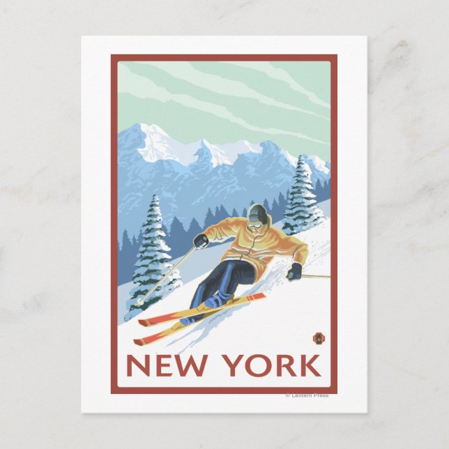 New YorkDownhill Skier Scene Postcard (Front)