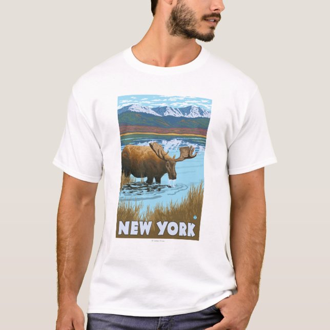 New YorkMoose Drinking in Lake T-Shirt (Front)