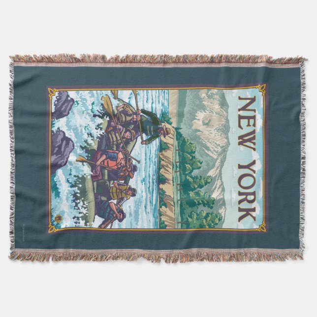 New YorkRiver Rafting Scene Throw Blanket (Front)