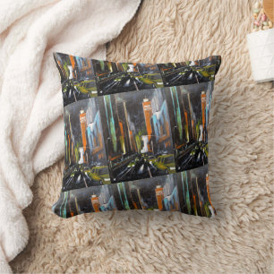 New York's Electric Midnight Painting - Alfred Fox Cushion