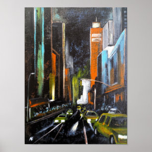 New York's Electric Midnight Painting - Alfred Fox Poster