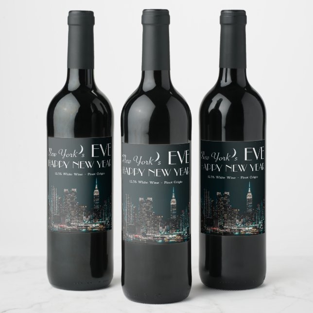 New York's Eve, Happy New Year Wine Label (Bottles)