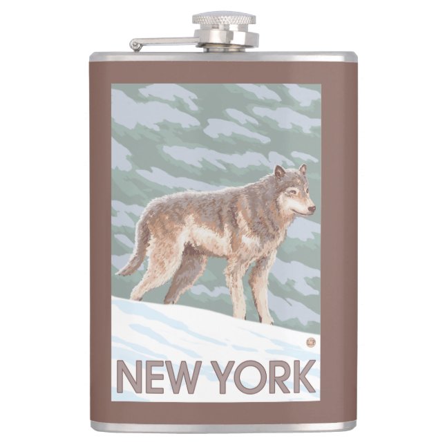 New YorkWolf Scene Hip Flask (Front)