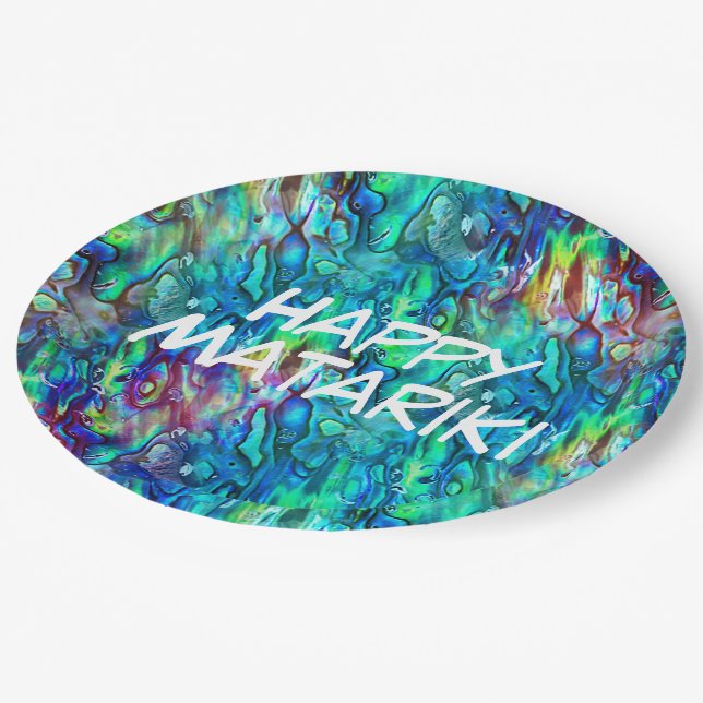 New Zealand Abalone Paua Shell Pattern 1 Paper Plate (Angled)