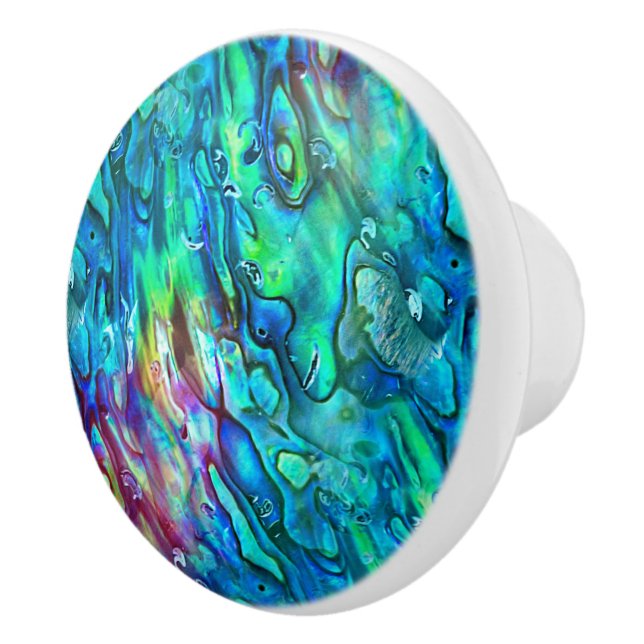 New Zealand Abalone Paua Shell Pattern 1a Ceramic Knob (Right)