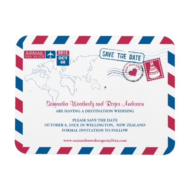 New Zealand Air Mail Wedding Save the Date 3x4 Magnet (Horizontal)