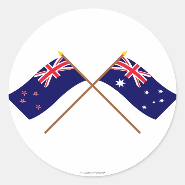 New Zealand and Australia Crossed Flags Classic Round Sticker (Front)