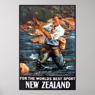 New Zealand Art Fly Fishing Print Travel Poster 