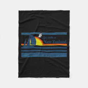 New Zealand - Beach Retro 70s 80s Sailing Boat Fleece Blanket