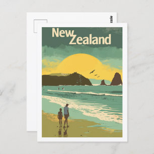 New Zealand Beach Vintage Famous Travel Place Postcard