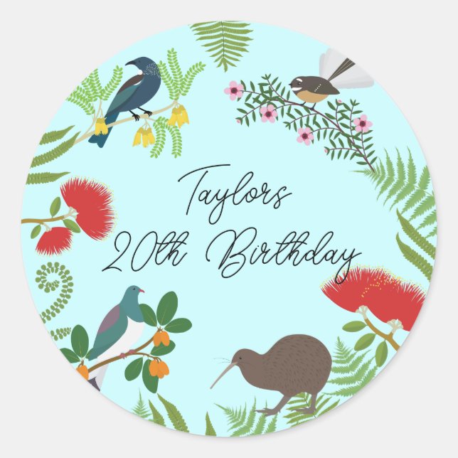 New Zealand Bird Birthday Classic Round Sticker (Front)