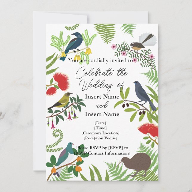 New Zealand Bird Wedding Invitation (Front)