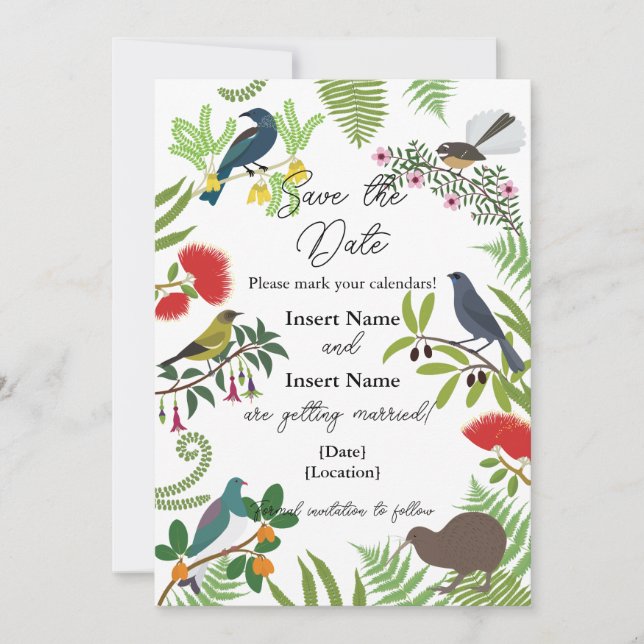 New Zealand Bird Wedding Save The Date (Front)