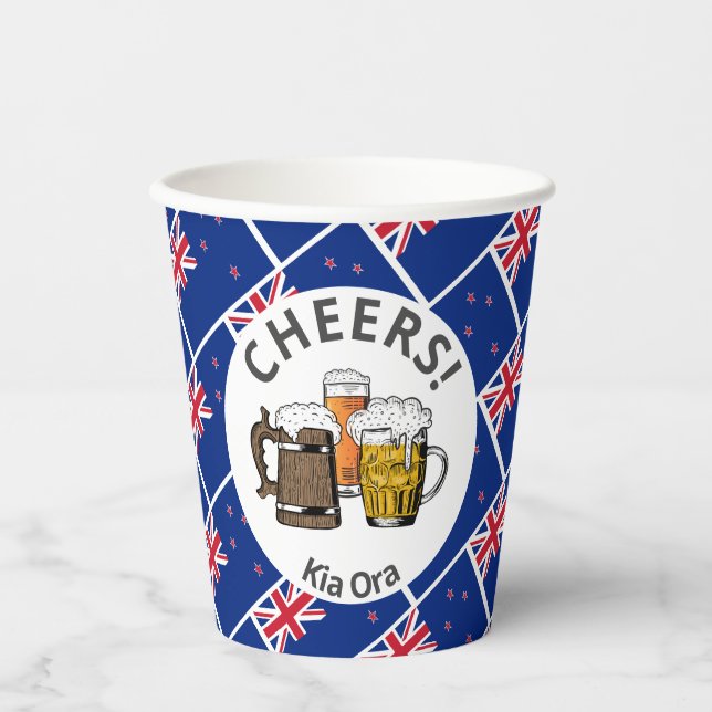 NEW ZEALAND Cheers Kia Ora Beer  Paper Cups (Front)