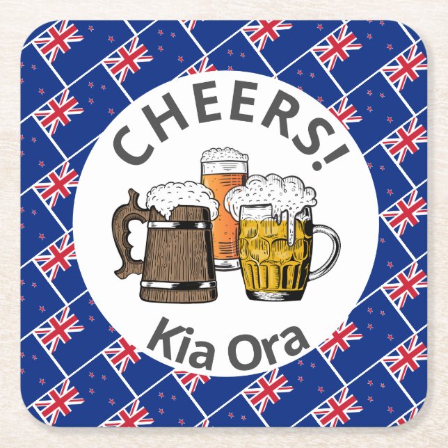 NEW ZEALAND Cheers Kia Ora Beer Square Paper Coaster (Front)