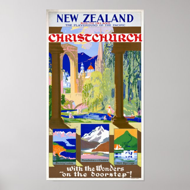 New Zealand Christchurch Vintage Poster Restored (Front)