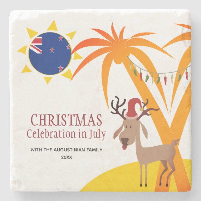 New Zealand CHRISTMAS IN JULY Stone Coaster (Front)