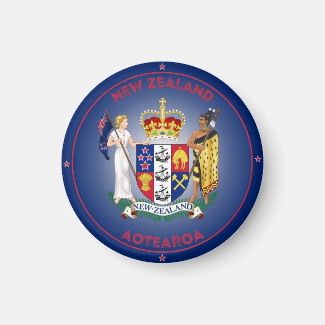 New Zealand Coat of Arms Circle Shape Magnet (Front)