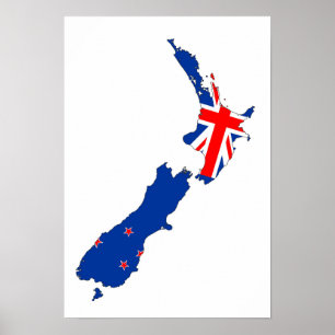 new zealand country flag map shape symbol poster