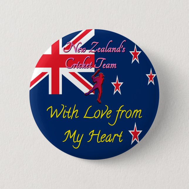 New Zealand Cricket Team: Love From My Heart Art 6 Cm Round Badge (Front)