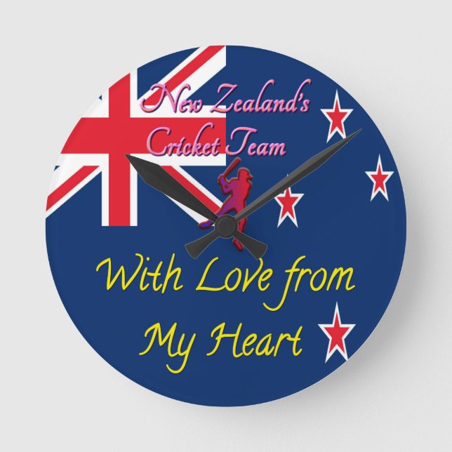 New Zealand Cricket Team: Love From My Heart Art Round Clock (Front)