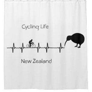New Zealand Cycling Heartbeat Kiwi Bike Gift Shower Curtain