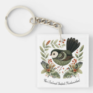 New Zealand Fantail Folk Art Key Ring