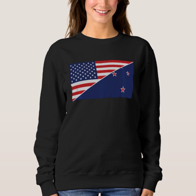 New Zealand Flag And Usa Flag New Zealand Ancestry Sweatshirt (Front)