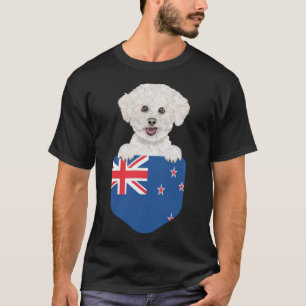 New Zealand Flag Bichons Frise Dog In Pocket T-Shirt