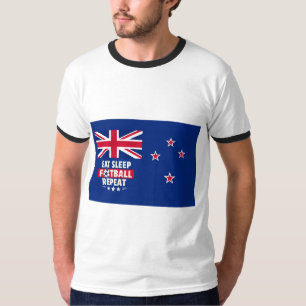 New Zealand Flag Eat Sleep Football Repeat" T-Shirt