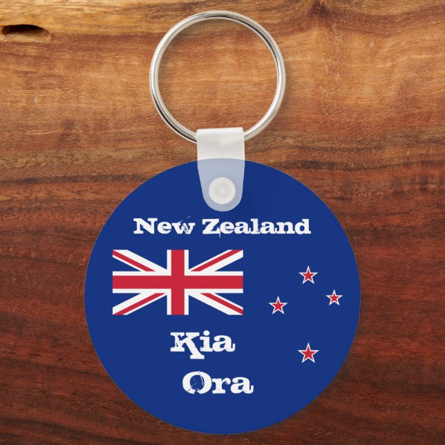 New Zealand Flag & Kia Ora greetings / New Zealand Key Ring (Front)