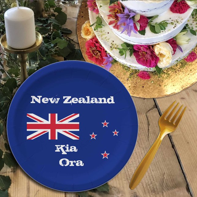 New Zealand flag & Kia Ora, party, sports /rugby Paper Plate (Creator Uploaded)