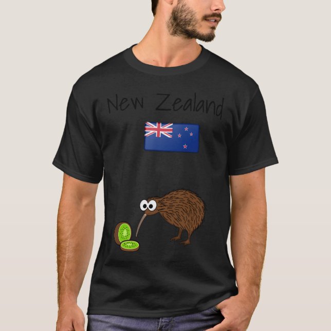New Zealand Flag Kiwi Bird T-Shirt (Front)