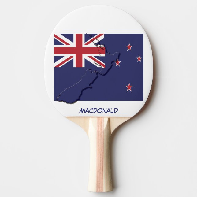NEW ZEALAND FLAG & MAP Personalised Ping Pong Paddle (Front)