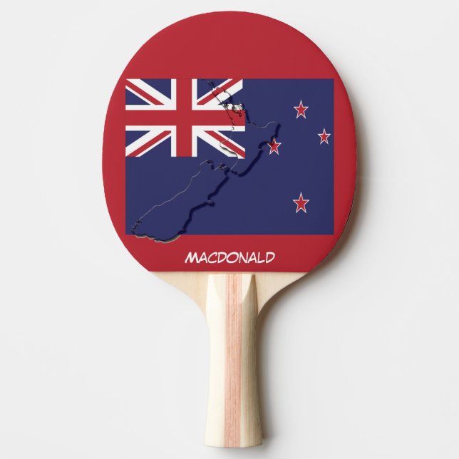 NEW ZEALAND FLAG & MAP Personalised RED Ping Pong Paddle (Front)