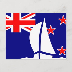New Zealand Flag Sailing Boat Nautical Postcard
